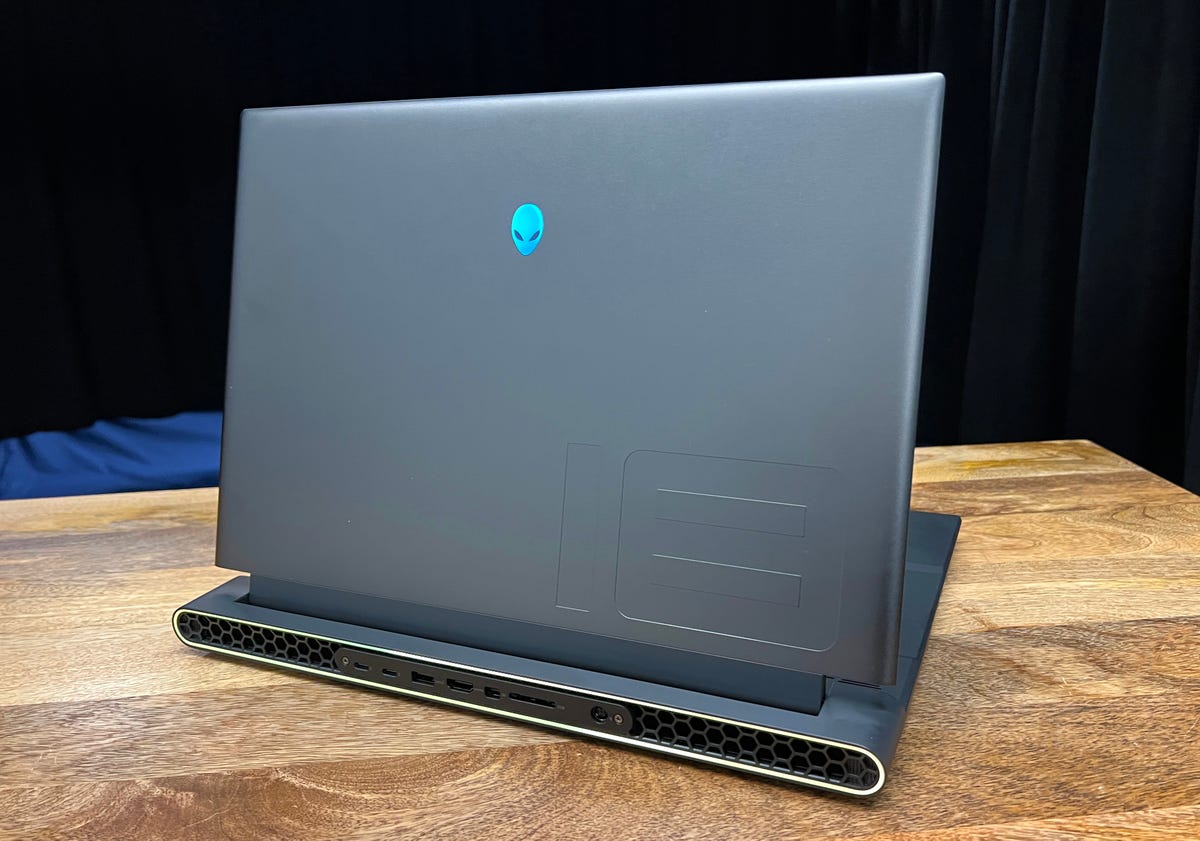 Alienware m18 open, from the rear