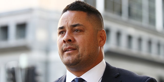 Jarryd Hayne enters court on March 15, 2023, in Sydney, Australia.