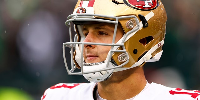 Brock Purdy of the 49ers before the NFC Championship game against the Eagles on Jan. 29, 2023, in Philadelphia.