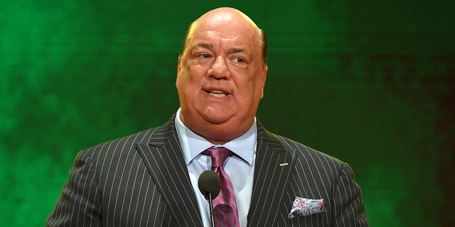 Professional wrestler advocate Paul Heyman speaks at a WWE news conference at T-Mobile Arena on Oct. 11, 2019 in Las Vegas.