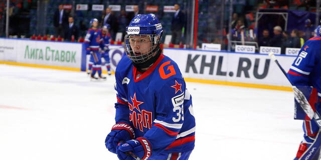 SKA Hockey Club player, Matvei Michkov, #39, seen in action during the Kontinental Hockey League, regular season KHL 2022 - 2023 between SKA Saint Petersburg and Admiral Vladivostok at the Ice Sports Palace.