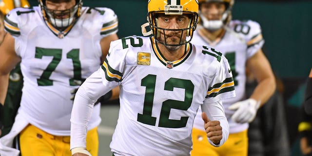 Green Bay Packers quarterback Aaron Rodgers, #12, against the Philadelphia Eagles at Lincoln Financial Field in Philadelphia Nov. 27, 2022.