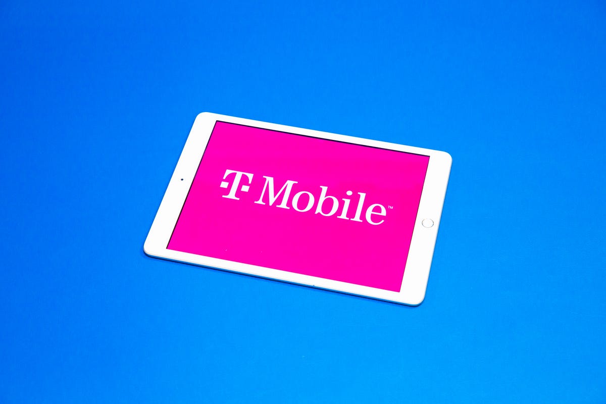 T-Mobile logo on a tablet with a blue background