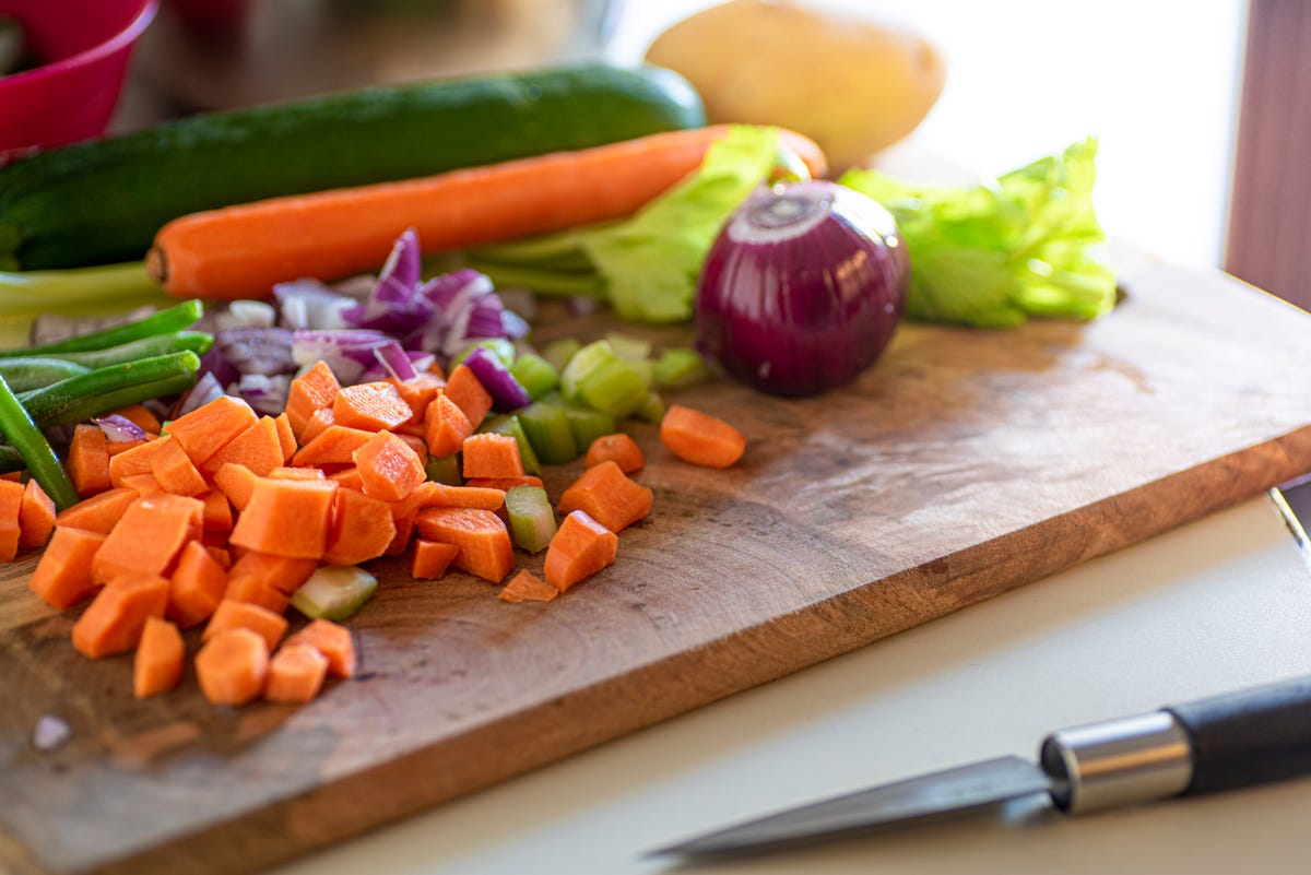 Chopped vegetables on a cutting board