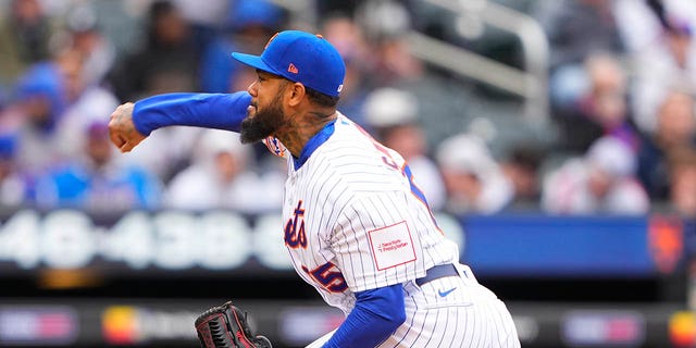 New York Mets pitcher Dennis Santana (65) delivers a pitch during the eighth inning of a game against the Miami Marlins April 7, 2023, at Citi Field in Flushing, N.Y.