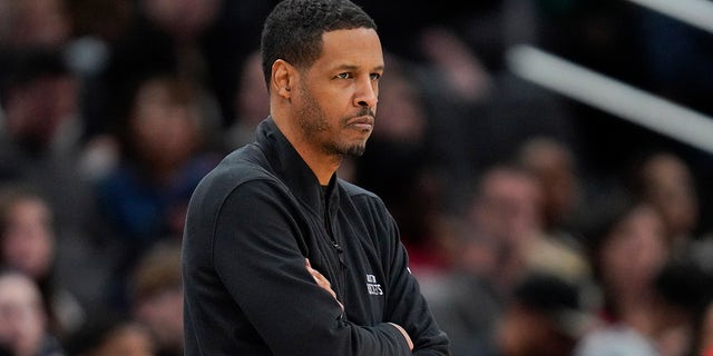 Houston Rockets head coach Stephen Silas looks on during the first half of an NBA basketball game against the Washington Wizards, Sunday, April 9, 2023, in Washington.