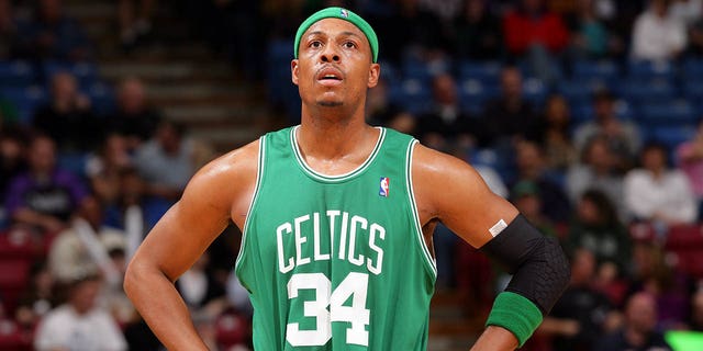 Paul Pierce #34 of the Boston Celtics looks on during the game against the Sacramento Kings at Arco Arena on February 16, 2010 in Sacramento, California.  The Celtics won 95-92.