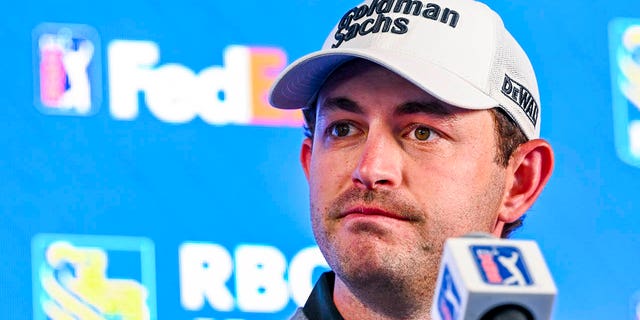 Patrick Cantlay speaks to the media prior to RBC Heritage at Harbour Town Golf Links in Hilton Head Island, South Carolina, on Tuesday.