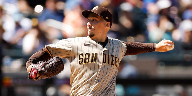 Blake Snell of the San Diego Padres pitches during the first inning against the New York Mets at Citi Field April 12, 2023, in the Flushing neighborhood of the Queens borough of New York City. 