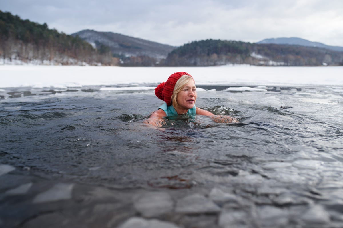 woman in ice cold water