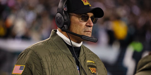 Head coach Ron Rivera of the Washington Commanders looks on against the Philadelphia Eagles during the first half at Lincoln Financial Field Nov. 14, 2022, in Philadelphia. 