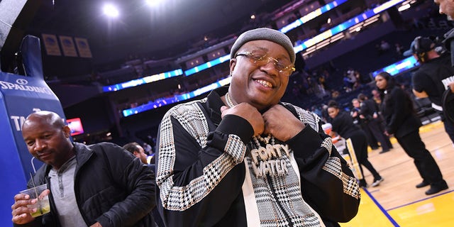 Rapper E-40, poses for a photo after the game between the Memphis Grizzlies and the Chicago Bulls on Nov. 4, 2019, at Chase Center in San Francisco.