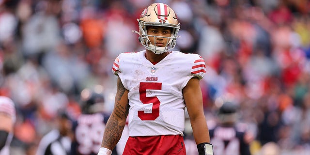 Quarterback Trey Lance of the San Francisco 49ers against the Bears at Soldier Field on Sept. 11, 2022 in Chicago.