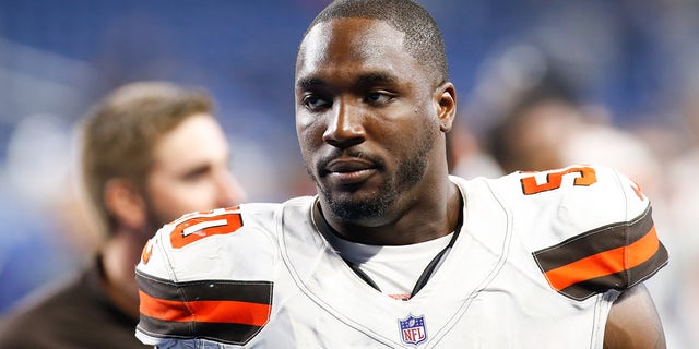 Cleveland Browns defensive end Chris Smith walks off of the field after the Lions game on Aug. 30, 2018, at Ford Field in Detroit.