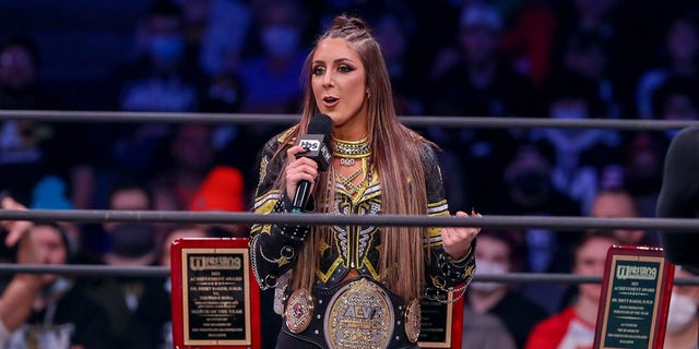 Dr. Britt Baker, D.M.D., in the ring during AEW Dynamite on Jan. 26, 2022, at the Wolstein Center in Cleveland.