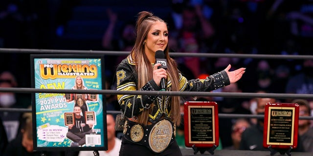 Dr. Britt Baker, D.M.D. in the ring during AEW Dynamite on Jan. 26, 2022, at the Wolstein Center in Cleveland.