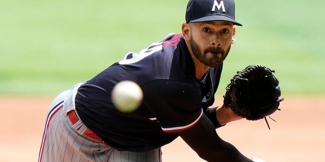 Minnesota Twins starting pitcher Pablo Lopez throws during the second inning of a baseball game against the Miami Marlins, Wednesday, April 5, 2023, in Miami.