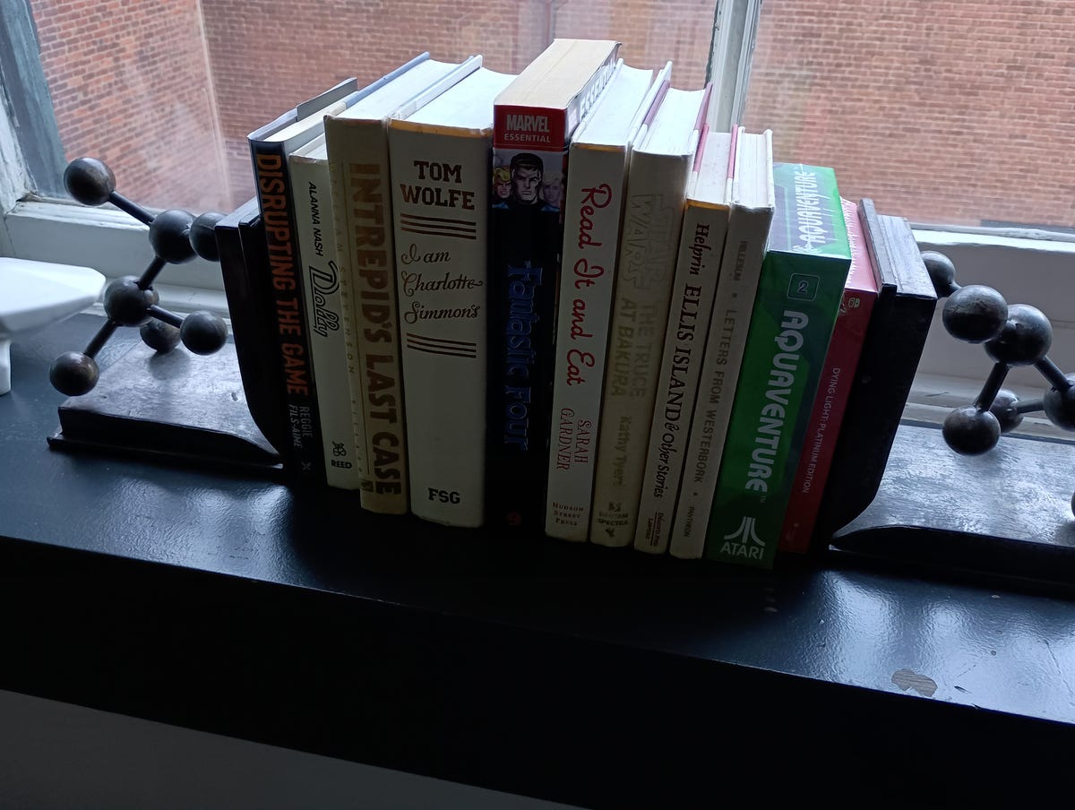 Bookshelf photo taken on the Moto G Power 5G.