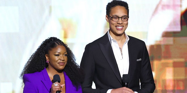 Cherelle Griner and Brittney Griner speak onstage during the 54th NAACP Image Awards at Pasadena Civic Auditorium on February 25, 2023 in Pasadena, California.