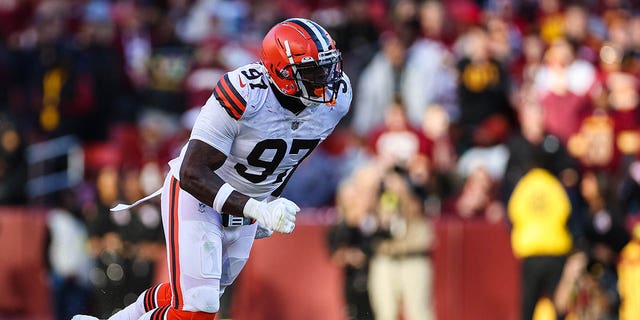 Perrion Winfrey of the Cleveland Browns in action against the Washington Commanders during the second half of a game at FedEx Field Jan. 1, 2023, in Landover, Md. 