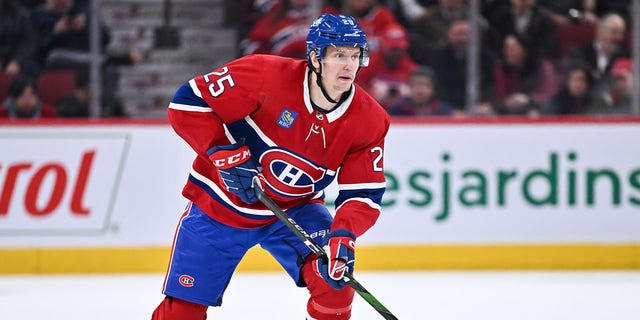 Denis Gurianov of the Montreal Canadiens skates the puck during the second period against the Florida Panthers at Centre Bell March 30, 2023, in Montreal. 