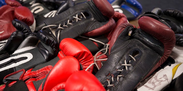 Boxing gloves during Danny Garcia's media workout at DSG Boxing Gym on Aug. 29, 2018, in Philadelphia. 