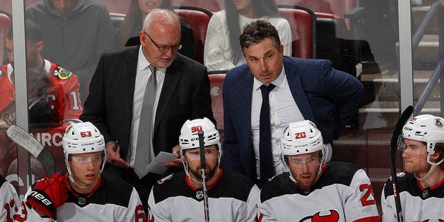 Andrew Brunette on the bench for the New Jersey Devils