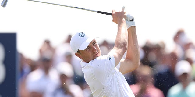 Jordan Spieth of the United States plays his shot from the third tee during the second round of THE PLAYERS Championship on THE PLAYERS Stadium Course at TPC Sawgrass on March 10, 2023 in Ponte Vedra Beach, Florida. 