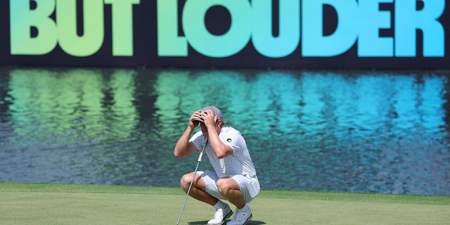 Jed Morgan lines up a putt on the 18th green during day two of the LIV Golf Invitational - Jeddah at Royal Greens Golf &amp; Country Club on Oct. 15, 2022 in King Abdullah Economic City, Saudi Arabia.