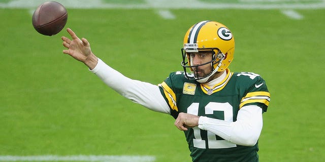 Aaron Rodgers of the Green Bay Packers passes against the Jacksonville Jaguars at Lambeau Field Nov. 15, 2020, in Green Bay, Wis.