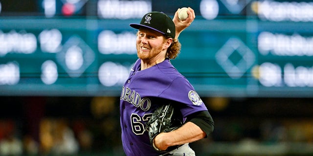 Noah Davis of the Colorado Rockies throws a pitch during the first inning against the Mariners at T-Mobile Park on April 16, 2023, in Seattle.