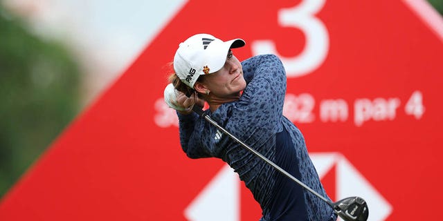 Linn Grant plays a tee shot during the HSBC Women's World Championship at Sentosa Golf Club on March 5, 2023, in Singapore.