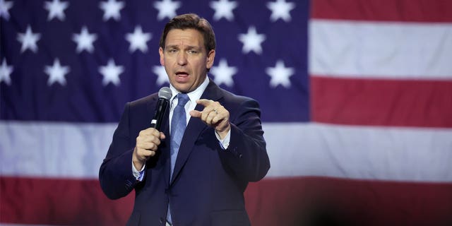 Florida Gov. Ron DeSantis speaks to Iowa voters on March 10, 2023, in Des Moines, Iowa. 