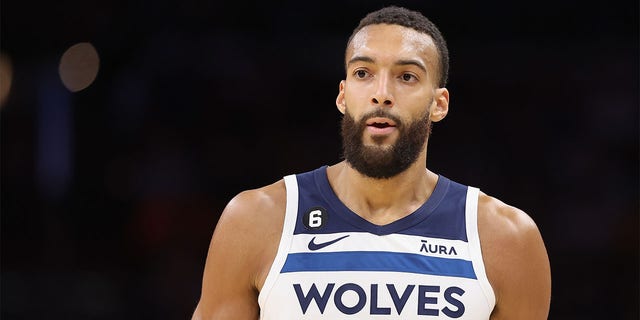 Rudy Gobert #27 of the Minnesota Timberwolves during the second half of the NBA game at Footprint Center on March 29, 2023 in Phoenix, Arizona. The Suns defeated the Timberwolves 107-100.