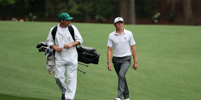 Amateur Gordon Sargent of the United States walks up the 13th fairway during a practice round prior to the 2023 Masters Tournament at Augusta National Golf Club on April 03, 2023 in Augusta, Georgia. 