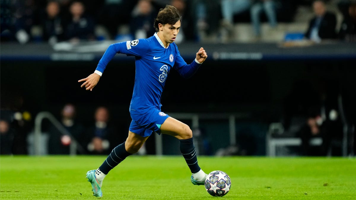 Chelsea forward Joao Felix running with the ball.